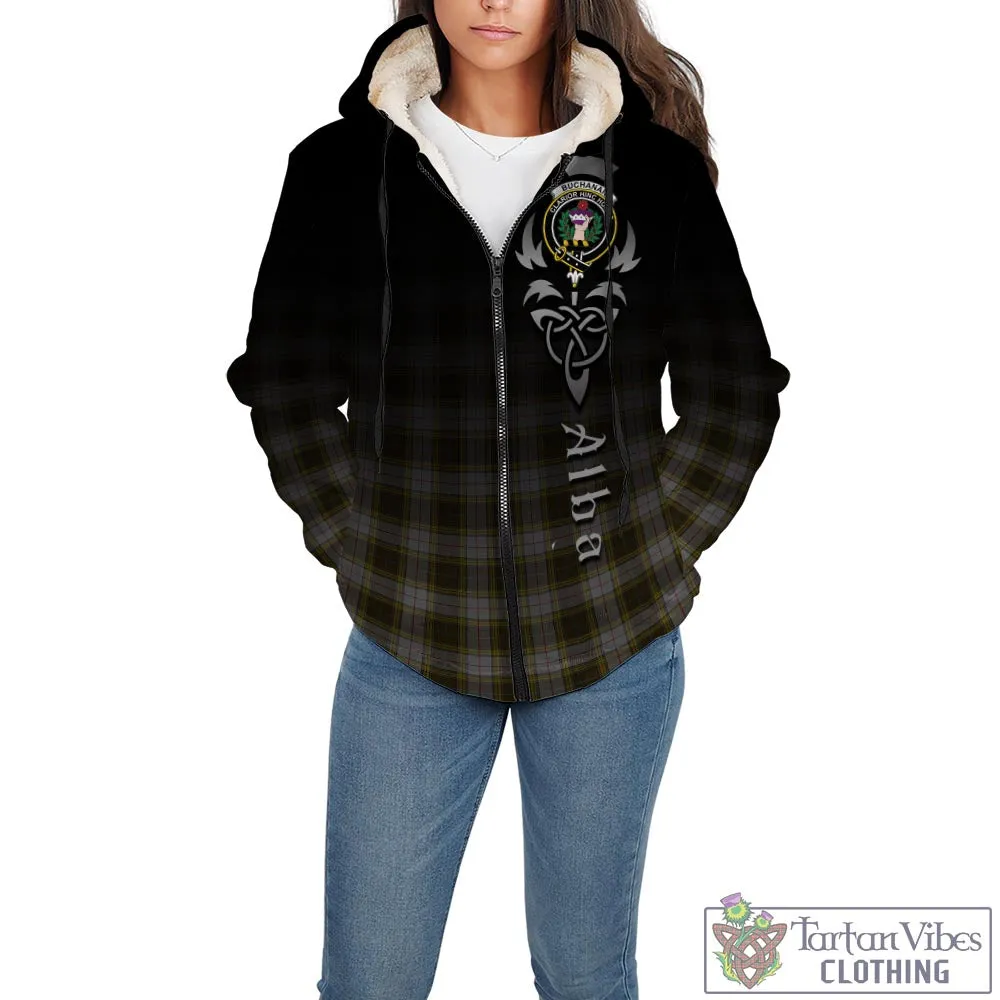 Buchanan Dress Tartan Sherpa Hoodie Featuring Alba Gu Brath Family Crest Celtic Inspired