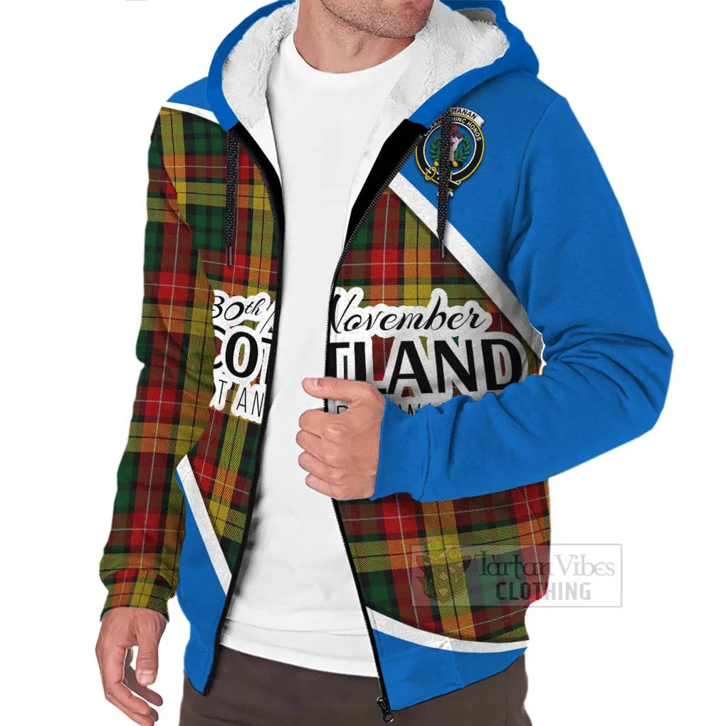 Buchanan Family Crest Tartan Sherpa Hoodie Celebrate Saint Andrew's Day in Style