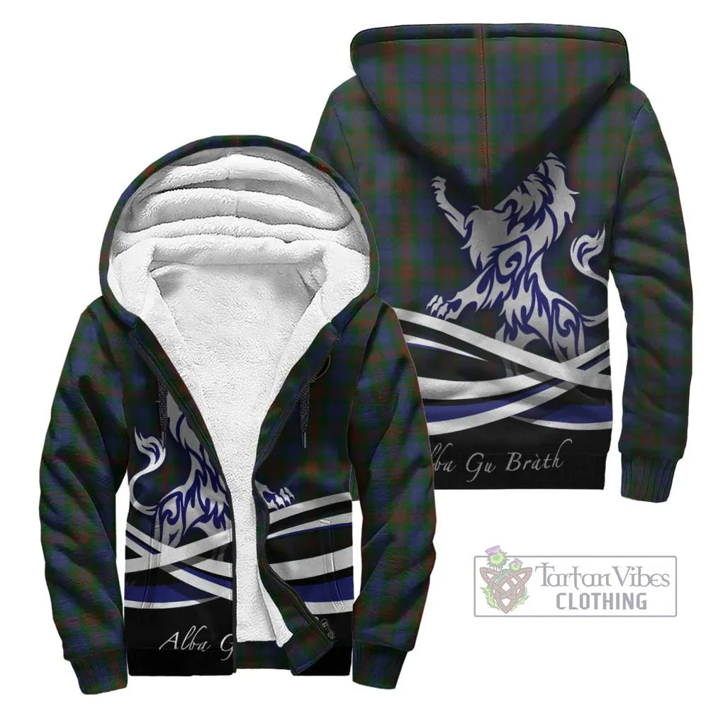 Buchanan Hunting Tartan Sherpa Hoodie with Alba Gu Brath Regal Lion Emblem