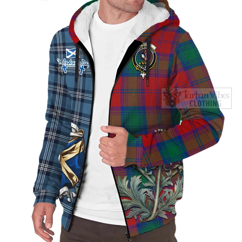 Byres (Byses) Tartan Sherpa Hoodie Happy St. Andrew's Day Half Tartan Style