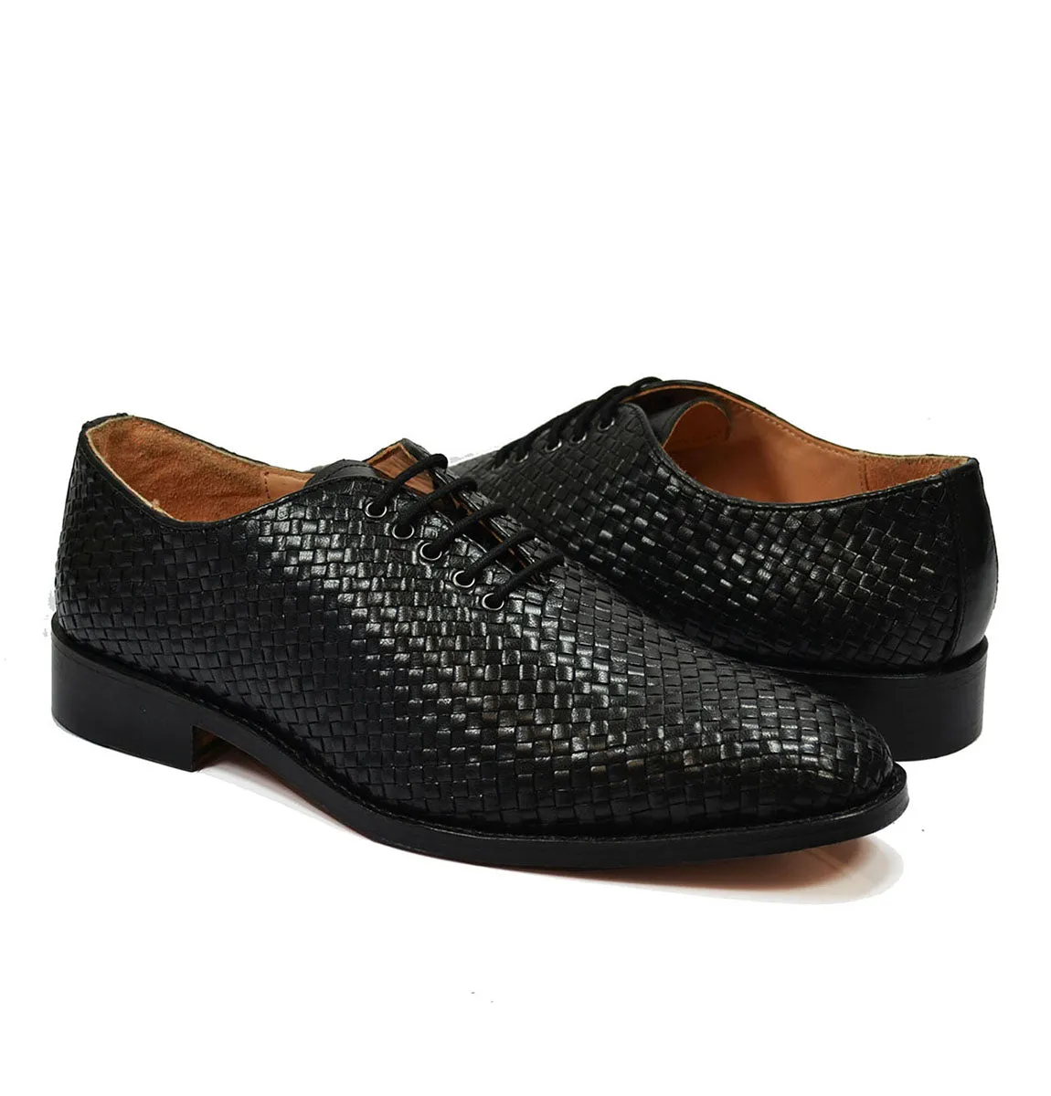 CALEB Full Leather Black Woven Oxfords by Paul Malone