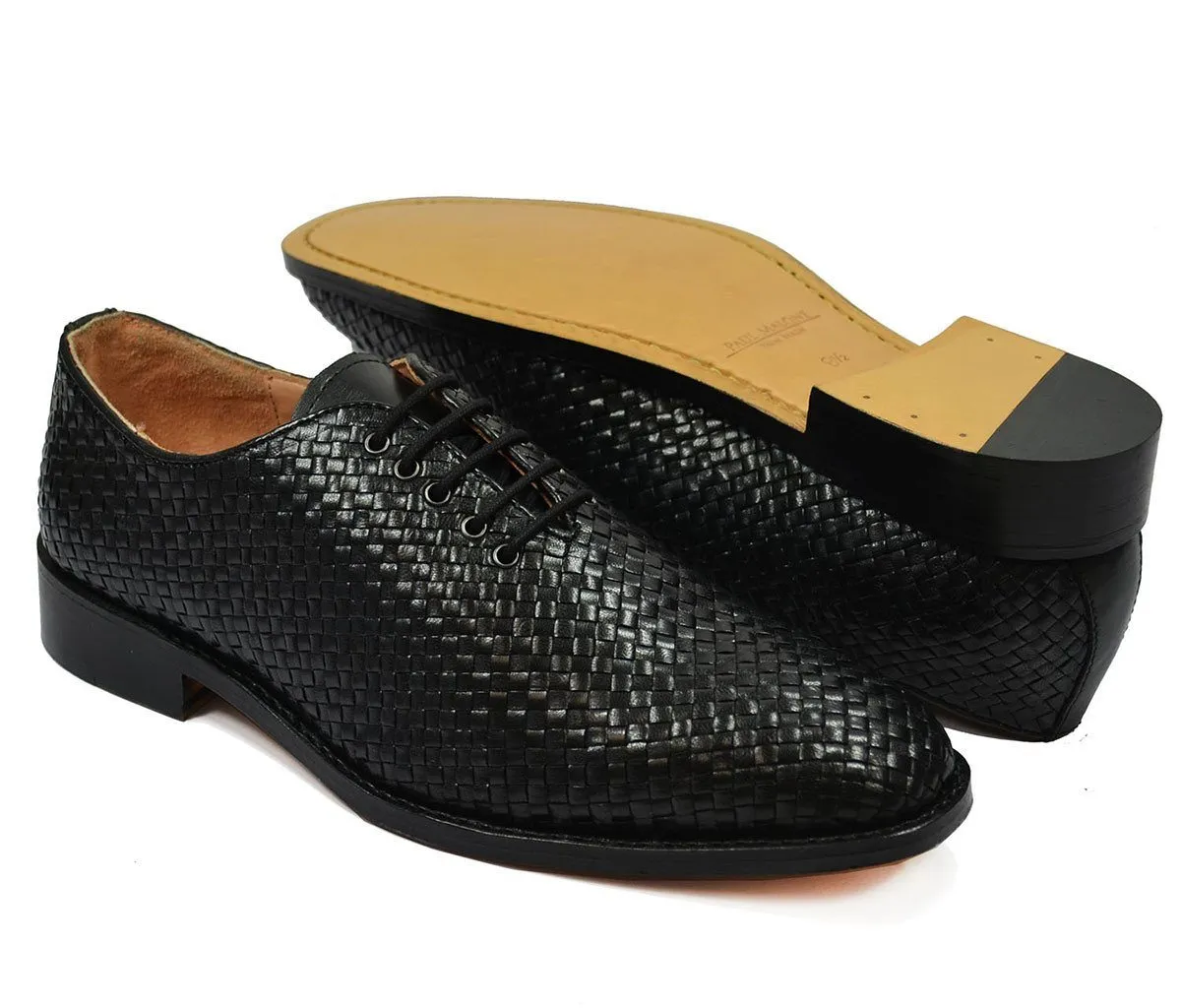 CALEB Full Leather Black Woven Oxfords by Paul Malone