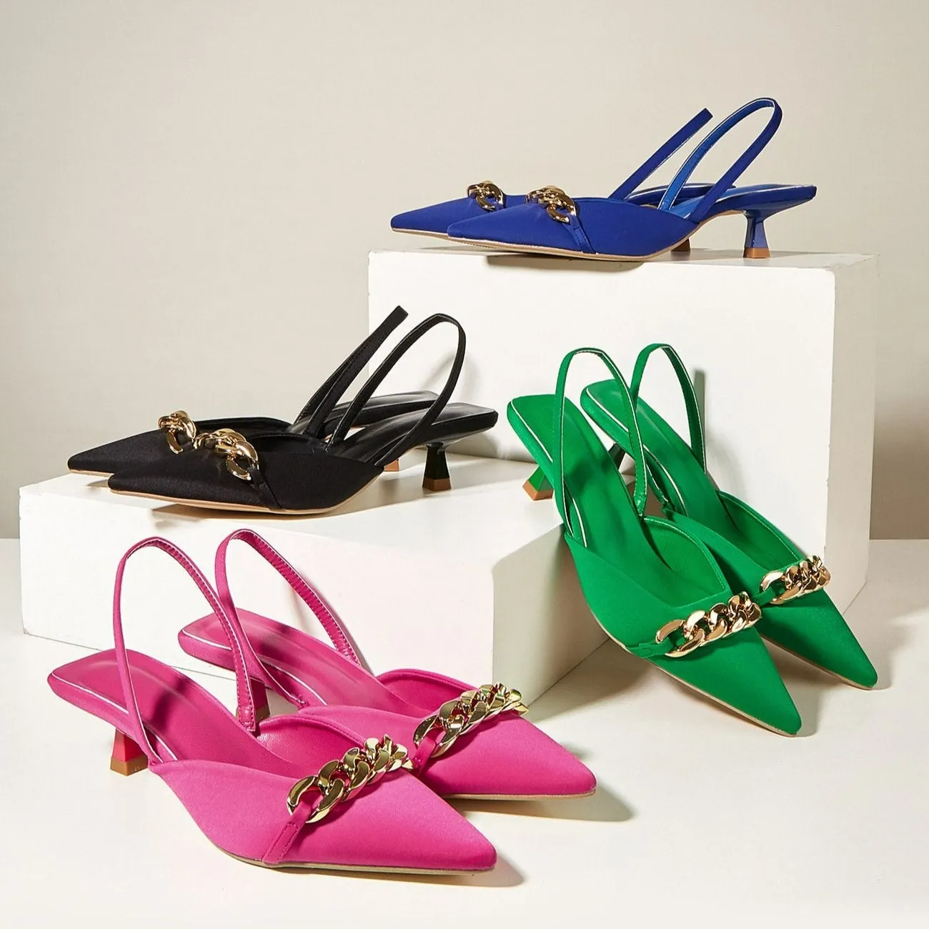 Chain Decor Point Toe  Heeled  Pumps