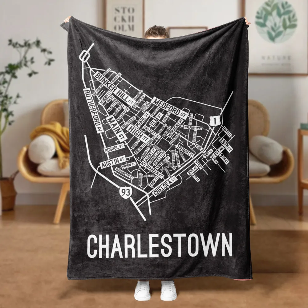 Charlestown, Boston Massachusetts Street Map Blanket Freshmen/Graduates Memorial Gifts