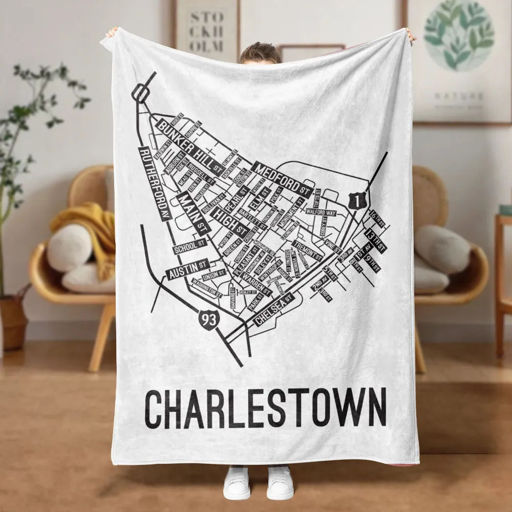 Charlestown, Boston Massachusetts Street Map Blanket Freshmen/Graduates Memorial Gifts