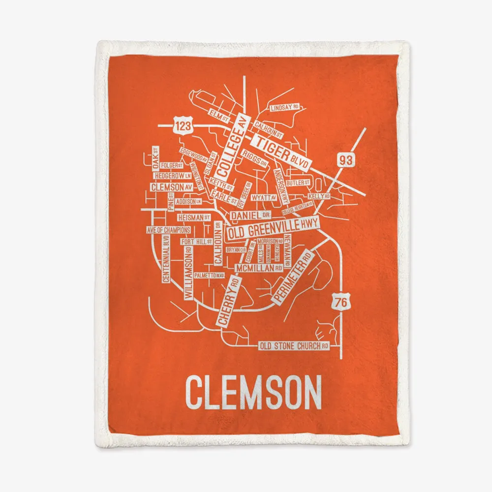 Clemson, South Carolina Street Map Blanket Freshmen/Graduates Memorial Gifts