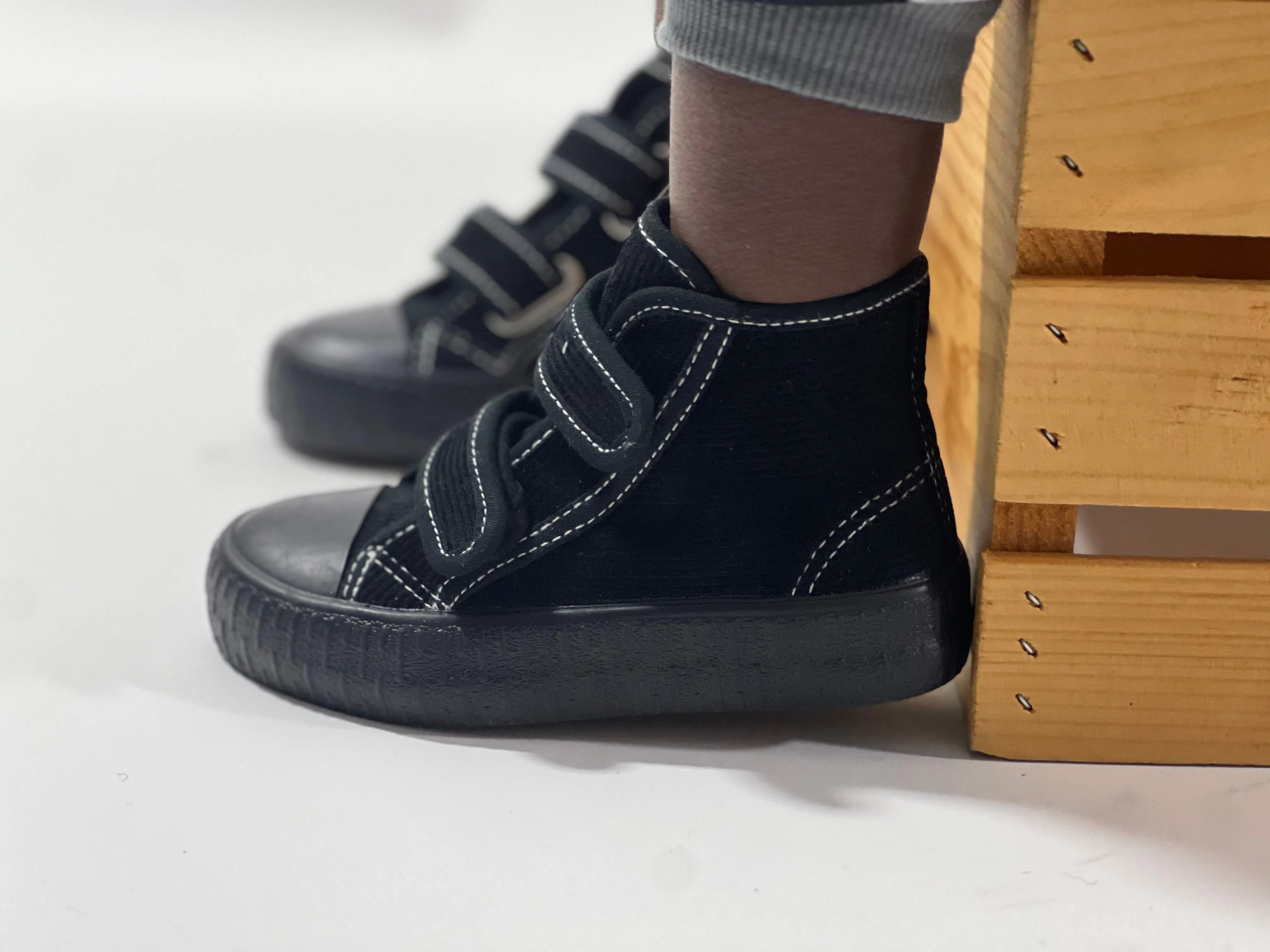 Corduroy High Top Velcro Kid Shoes for Lil Boys