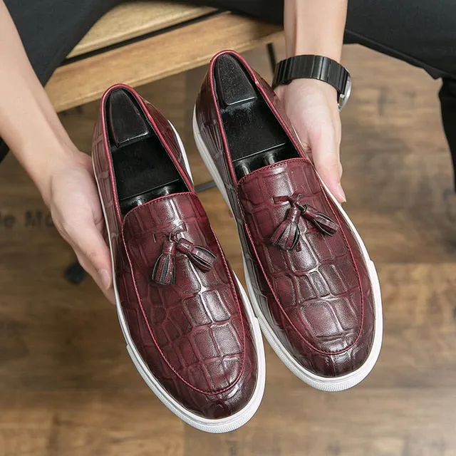 Crocodile Pattern with Tassels Slip-On Loafers Shoes