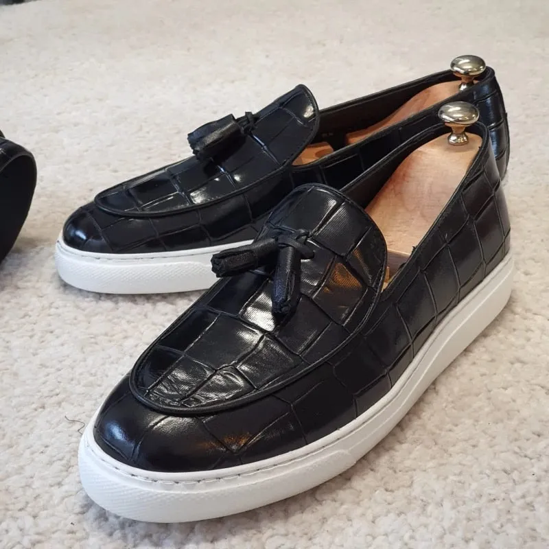 Crocodile Pattern with Tassels Slip-On Loafers Shoes