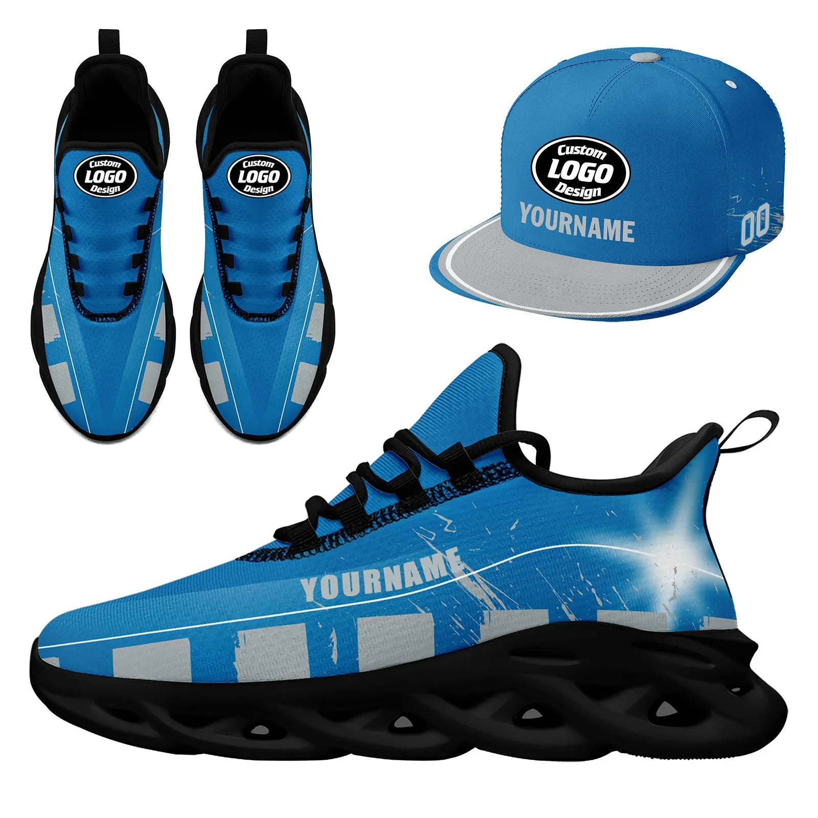 Custom Blue Gray Detroit MaxSoul Shoes and Hat Combo Offer Personalized Combo ZH-D020264-11