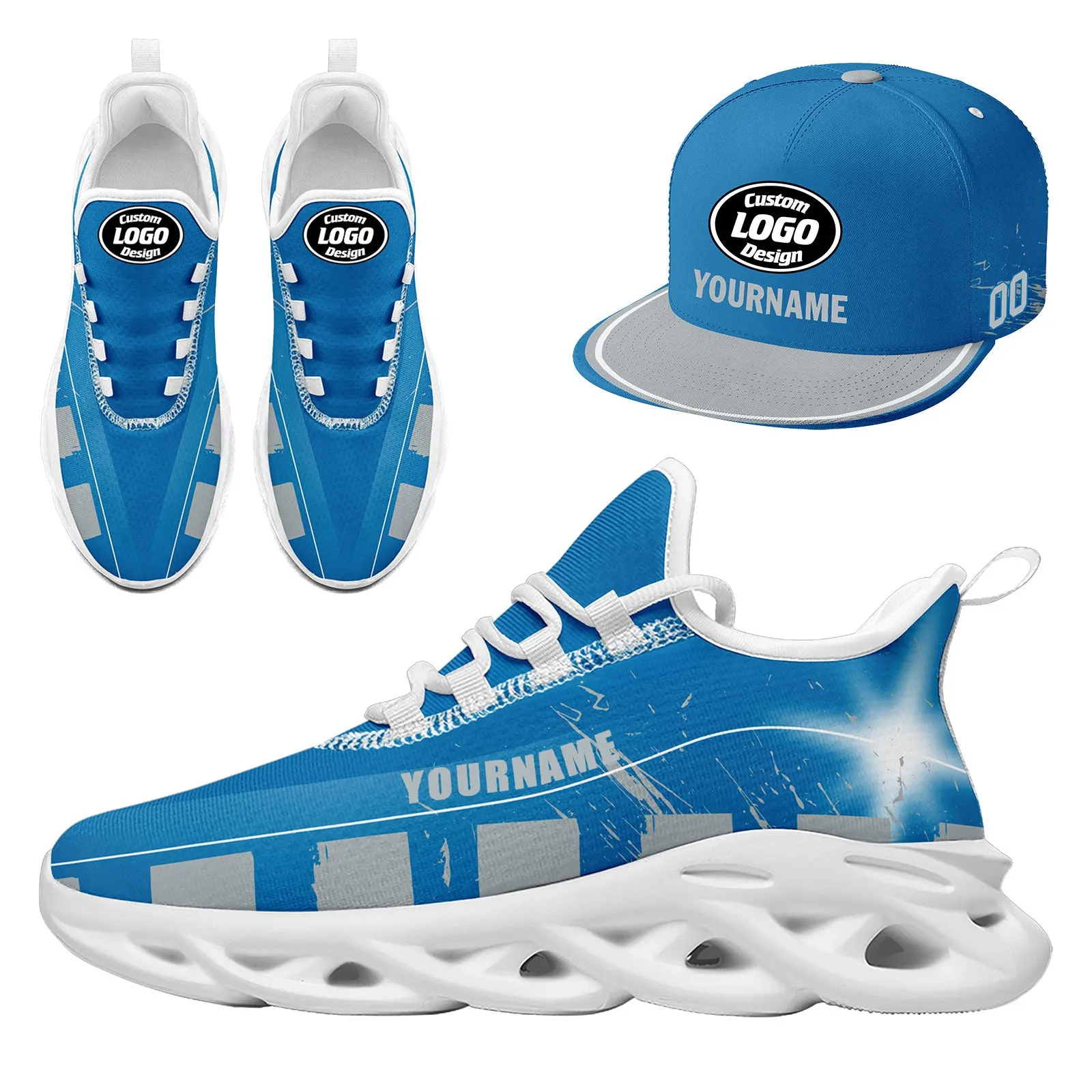 Custom Blue Gray Detroit MaxSoul Shoes and Hat Combo Offer Personalized Combo ZH-D020264-11