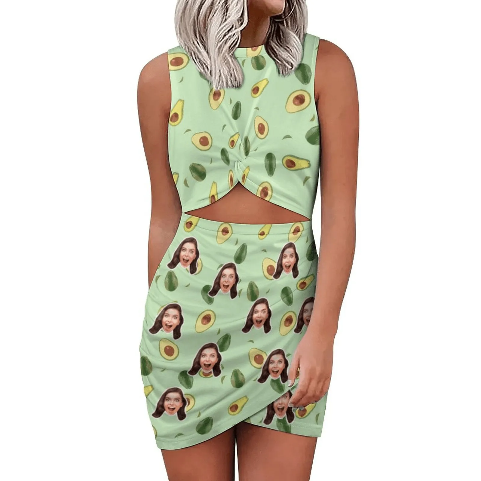 Custom Face Avocado Green Slim wrap hip skirt Personalized Women's Dress Short Skirt