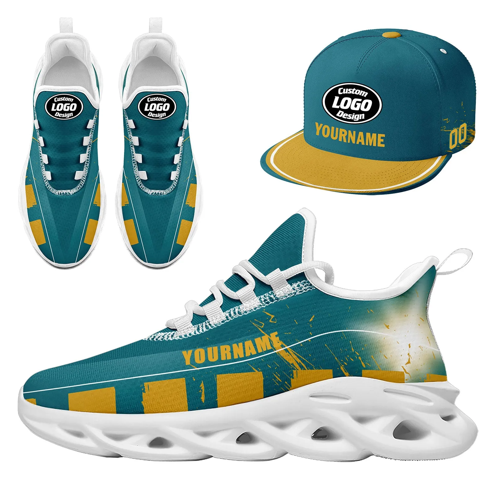 Custom Green Yellow Jacksonville MaxSoul Shoes and Hat Combo Offer Personalized Combo ZH-D020264-16