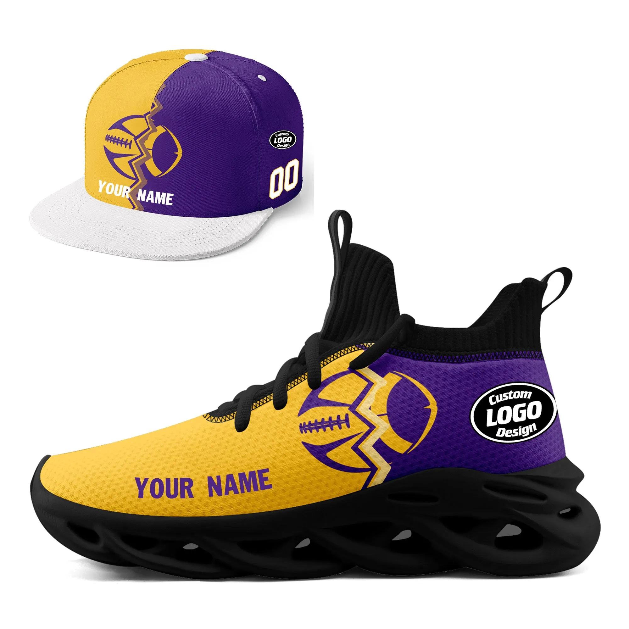 Custom Purple Yellow Minnesota MaxSoul Shoes and Hat Combo Offer Personalized Combo ZH-D028017-9