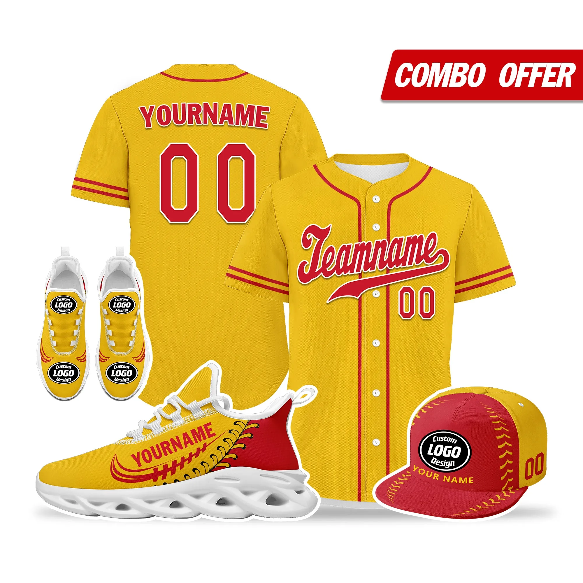 Custom Yellow Jersey MaxSoul Shoes and Hat Combo Offer Personalized ZH-bd0b00e0-8