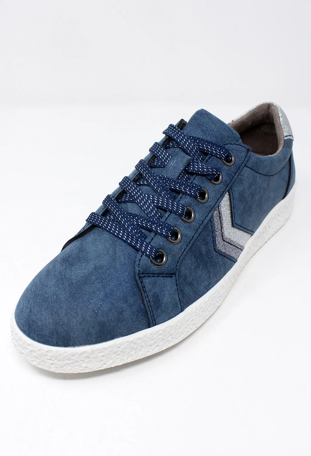 Denim Blue Laced Trainers with Zig-Zag Glitter Stripes