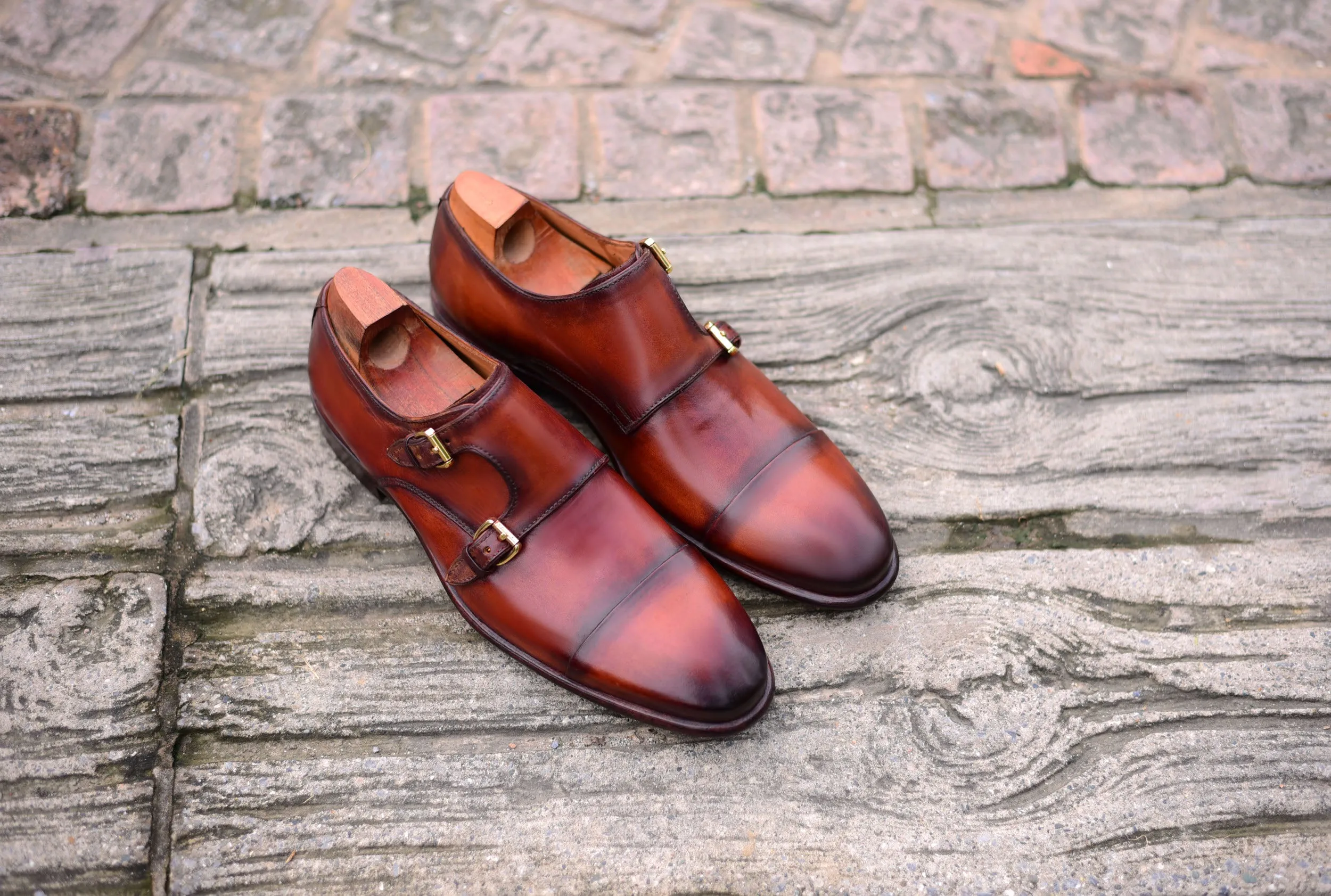 Double Monk - Brown Monk Strap Shoes