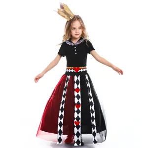 DUNNMALL  Halloween Costume Girls' Fairy Tale Alice in Wonderland Cosplay Poker Queen Performance Wear