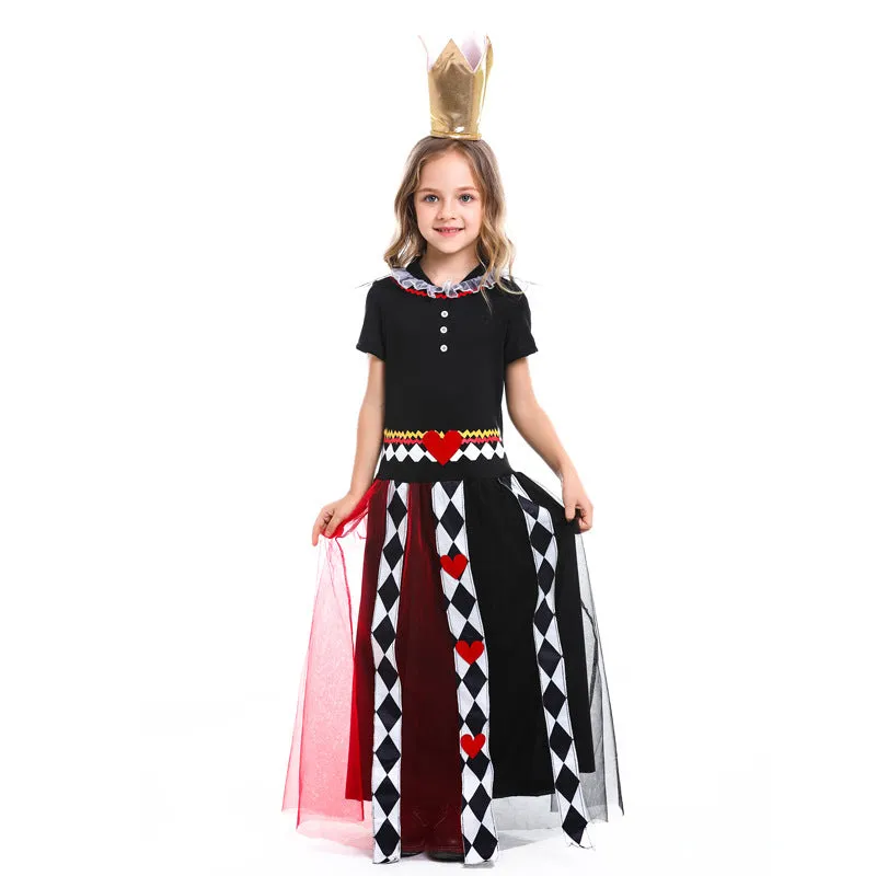 DUNNMALL  Halloween Costume Girls' Fairy Tale Alice in Wonderland Cosplay Poker Queen Performance Wear