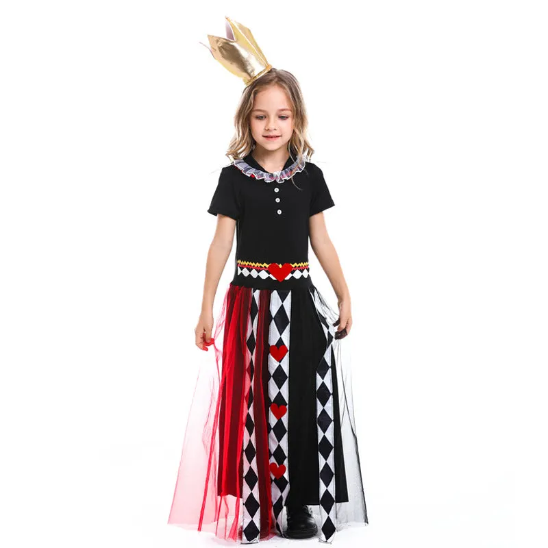 DUNNMALL  Halloween Costume Girls' Fairy Tale Alice in Wonderland Cosplay Poker Queen Performance Wear