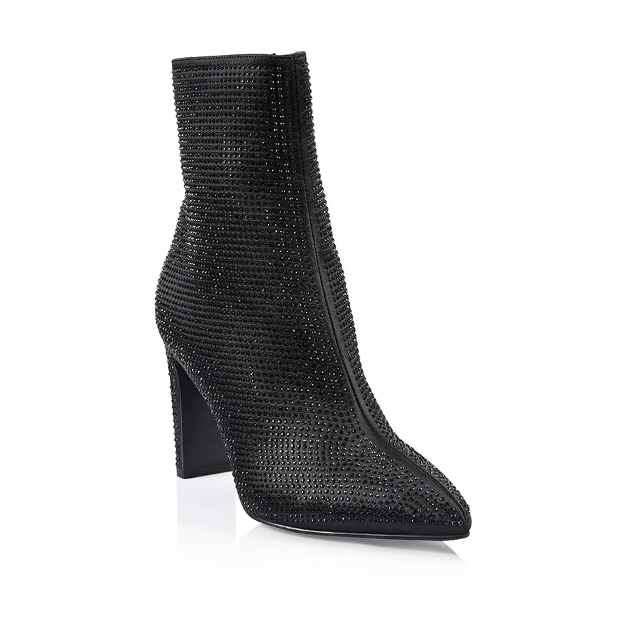 Ella Diamante Boots - Black Satin