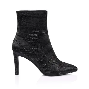 Ella Diamante Boots - Black Satin