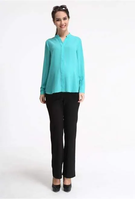 Eve Mandarin Collar Long Sleeve Maternity Top Turquoise