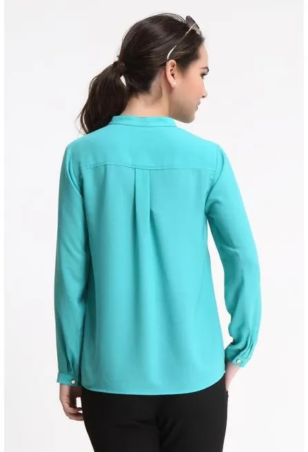 Eve Mandarin Collar Long Sleeve Maternity Top Turquoise