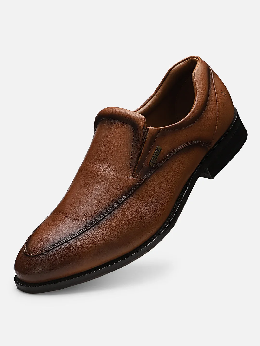 Ezok Men Tan Leather Formal Shoes