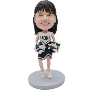 Female Cheerleader In Black And White Cheerleader Uniform Custom Figure Bobbleheads