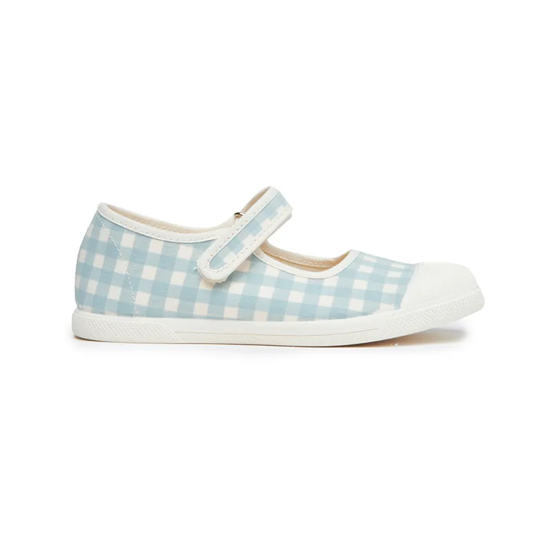 Gingham Mary Jane Sneakers in Light Blue by childrenchic