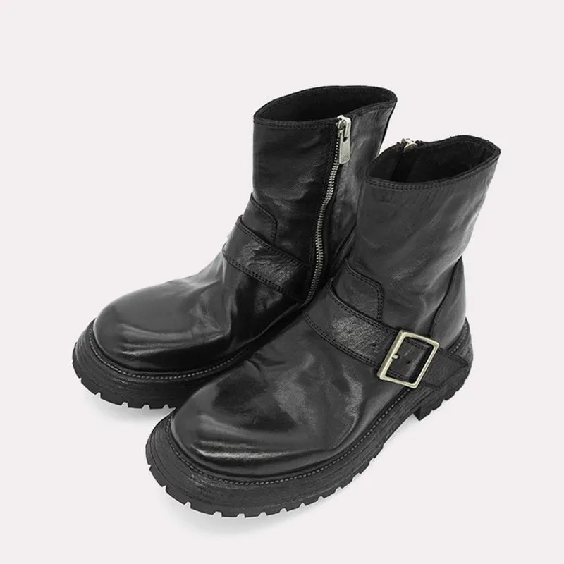 Goodyear Welt Horse Leather Martin Boots Handmade Buckle Boots For Women Sweet and Cool