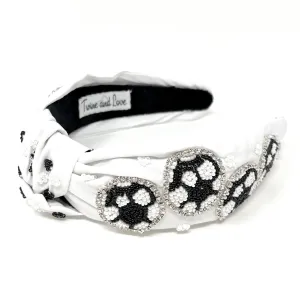 Hand Beaded Soccer Jeweled Knot Headband