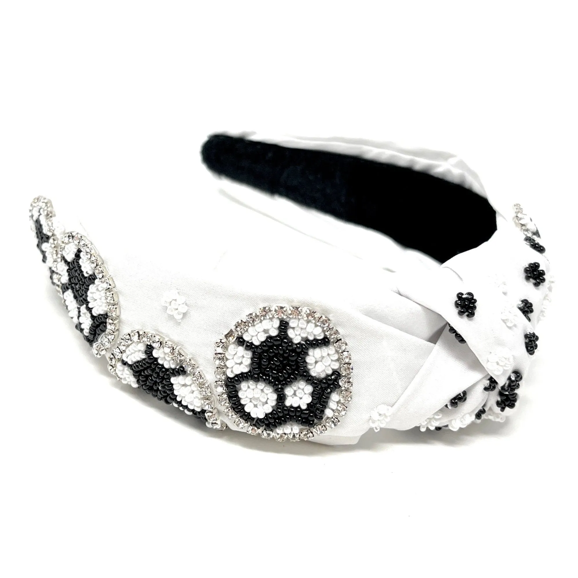 Hand Beaded Soccer Jeweled Knot Headband