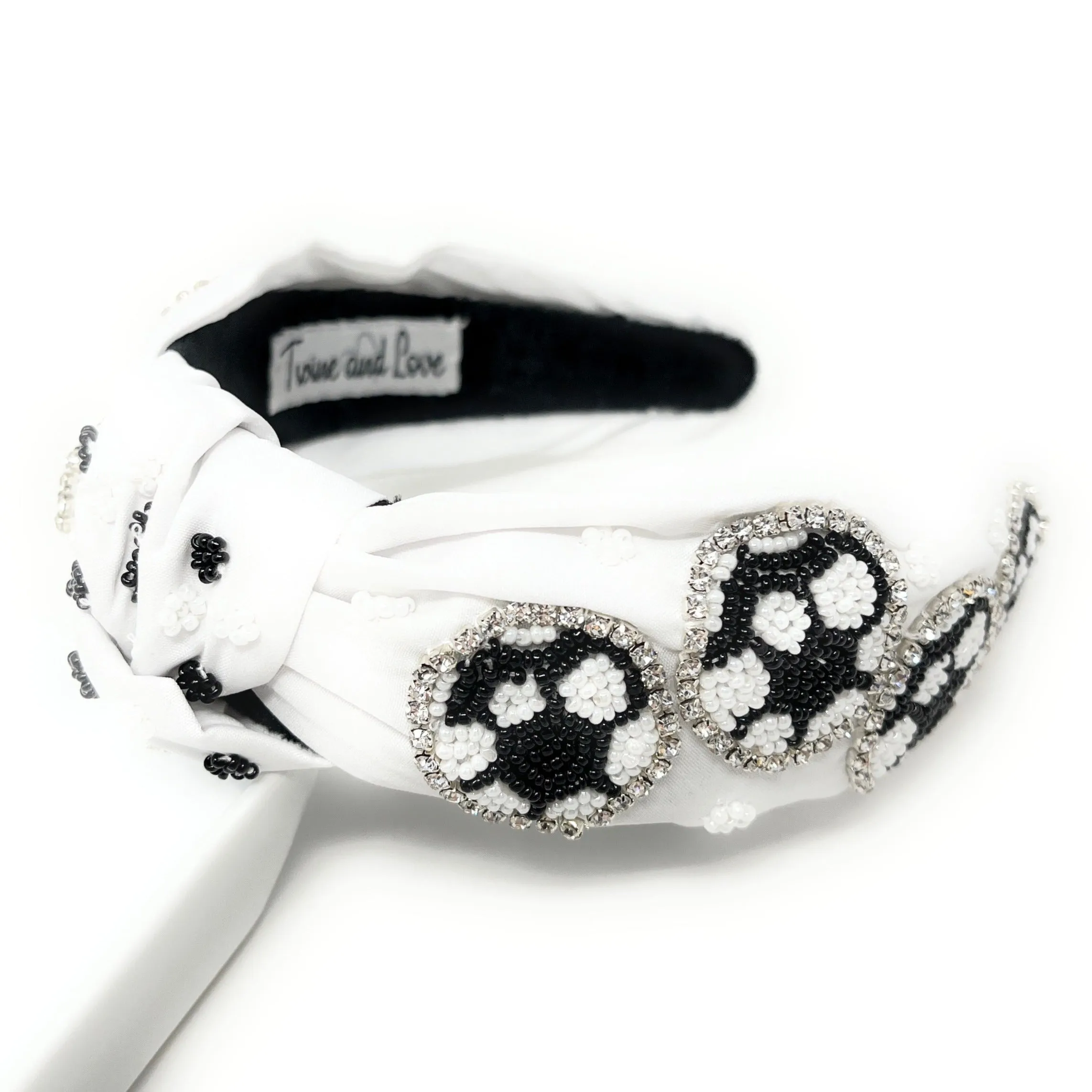 Hand Beaded Soccer Jeweled Knot Headband