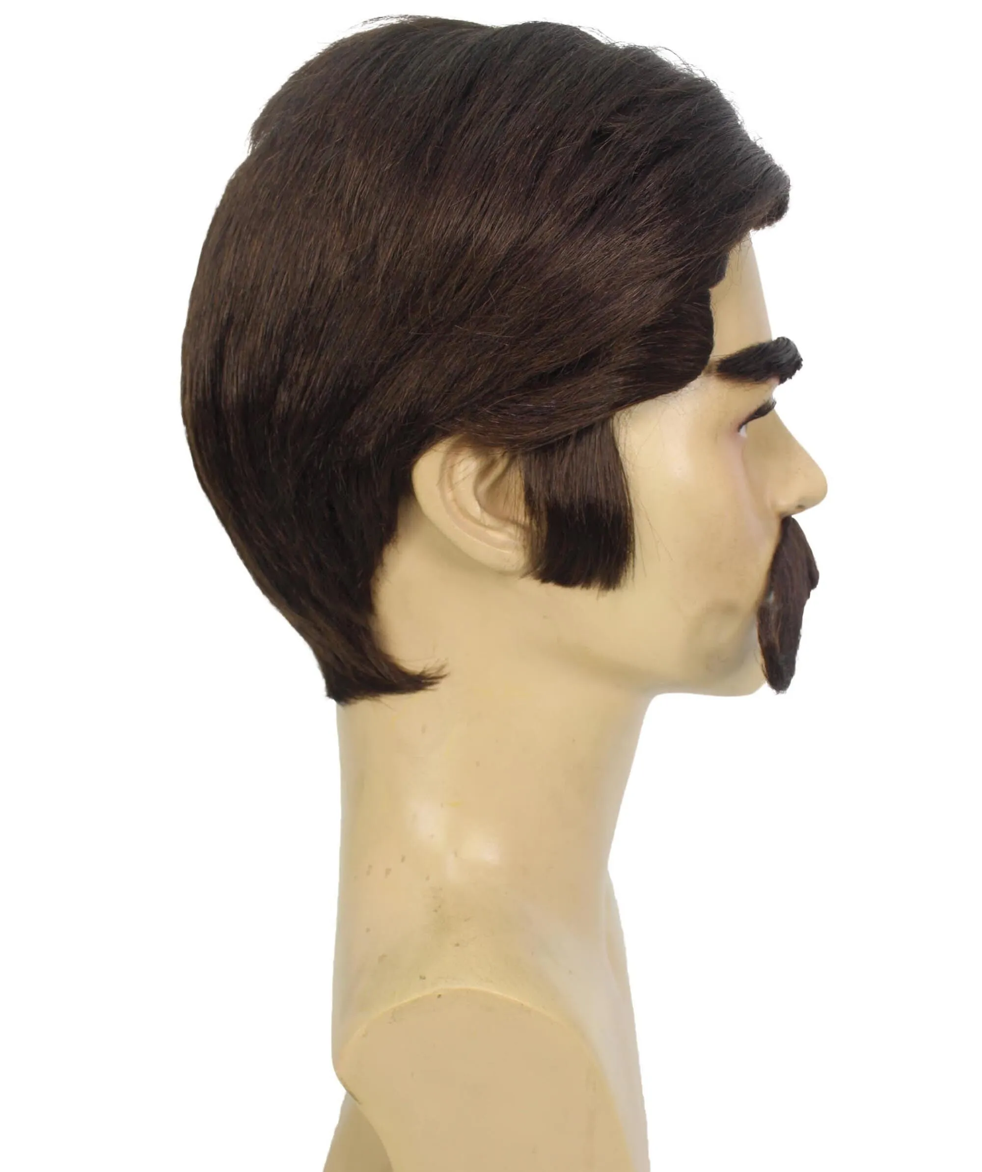 HPO Adult Men's Black Wig with Eyebrow & Mustache, Perfect for Halloween and Cosplay, Flame-retardant Synthetic Material