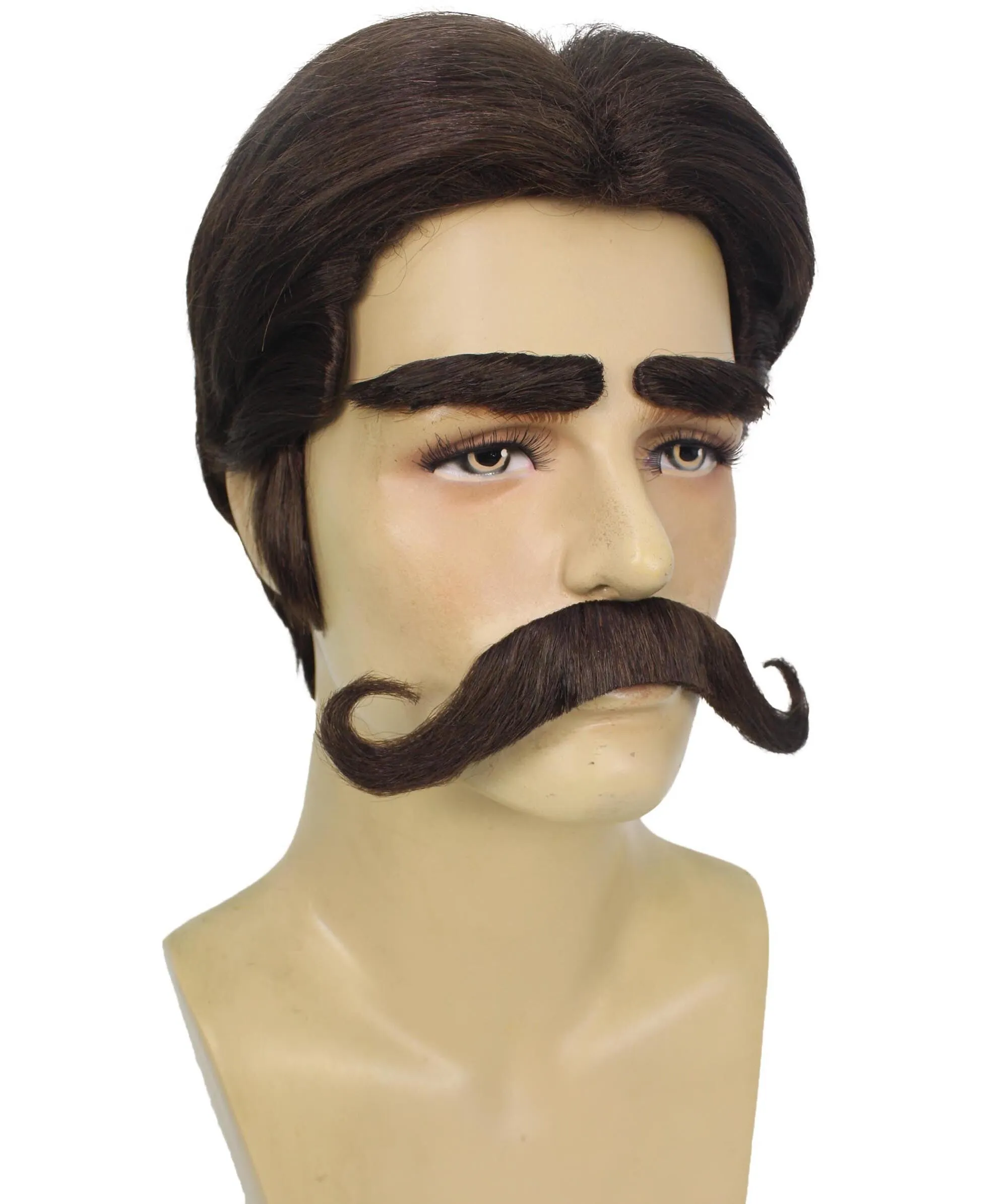 HPO Adult Men's Black Wig with Eyebrow & Mustache, Perfect for Halloween and Cosplay, Flame-retardant Synthetic Material