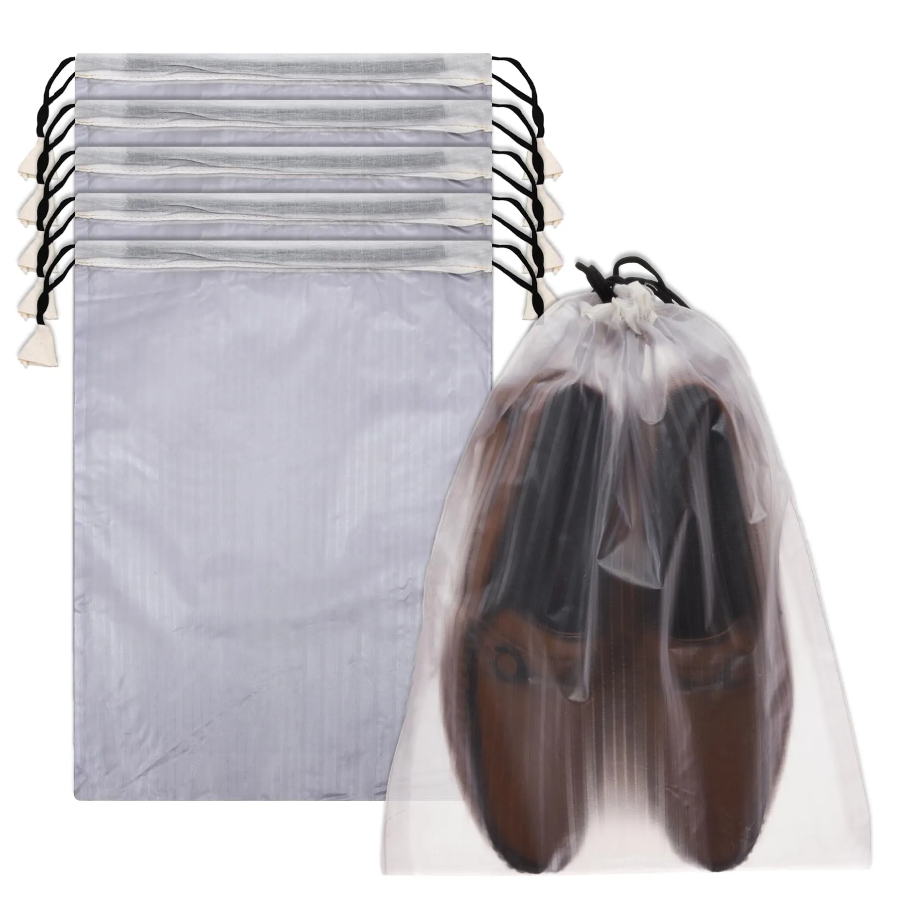 Kuber Industries Shoe Cover | Travel Shoe Storage Bags | PVC Storage Bags | Drawstring Shoe Cover | Transparent Shoe Storage Organizer | Lining-Design | Pack of 6 | White