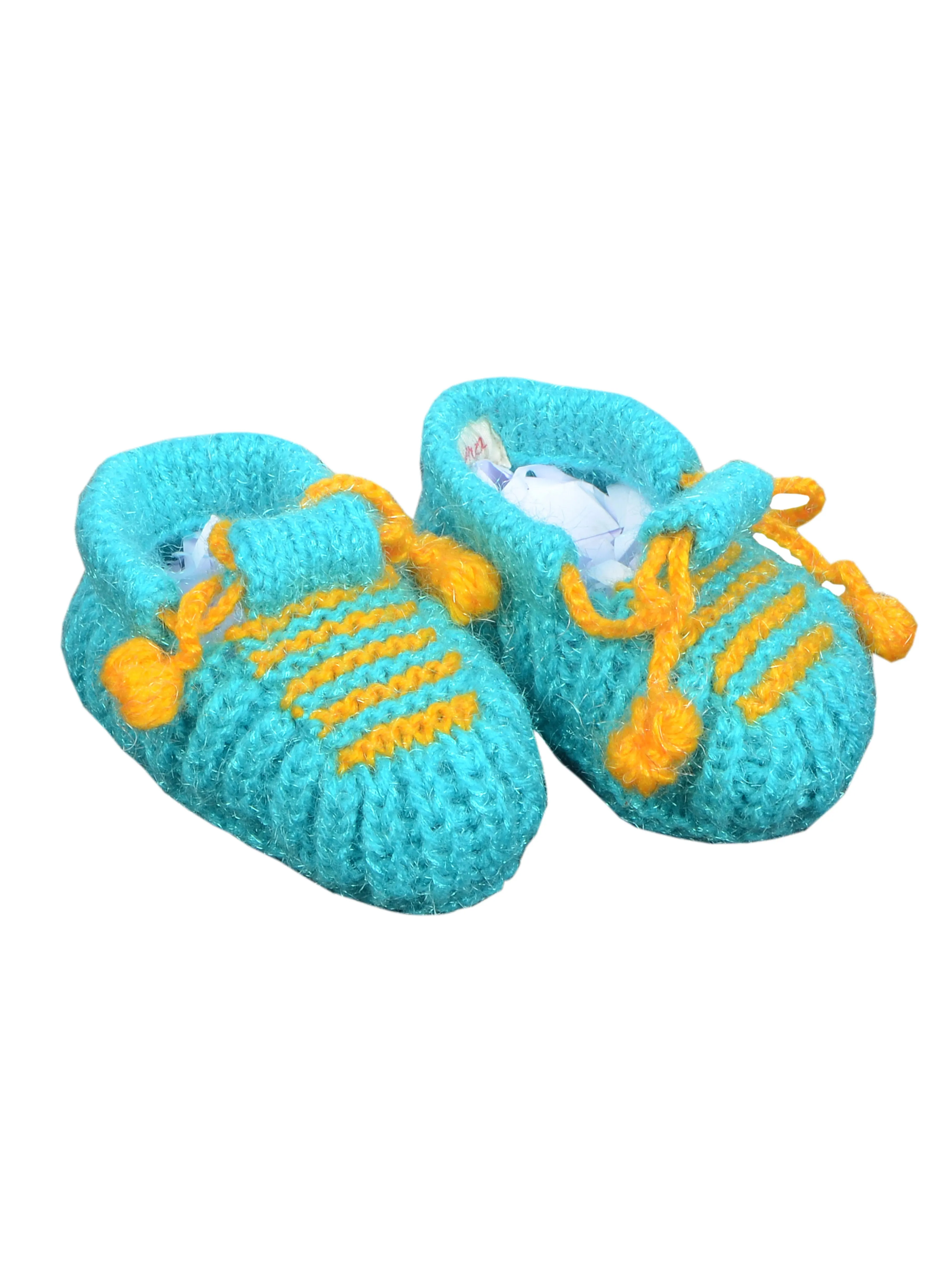 Light Sea Green With Yellow Laces Elegant Color Combi Handmade Baby Shoes For 6 - 12 Month