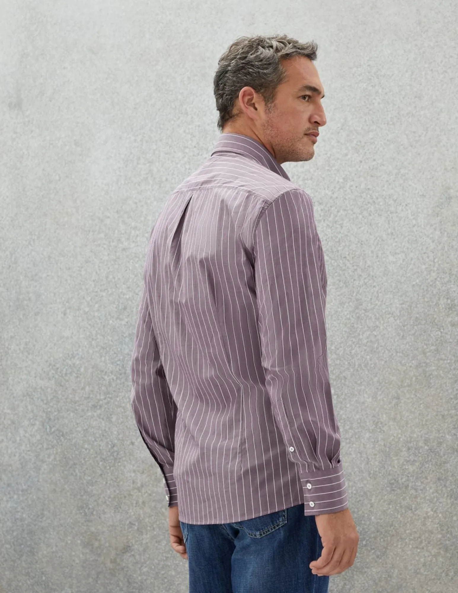 Lightweight Striped Poplin Shirt | Purple