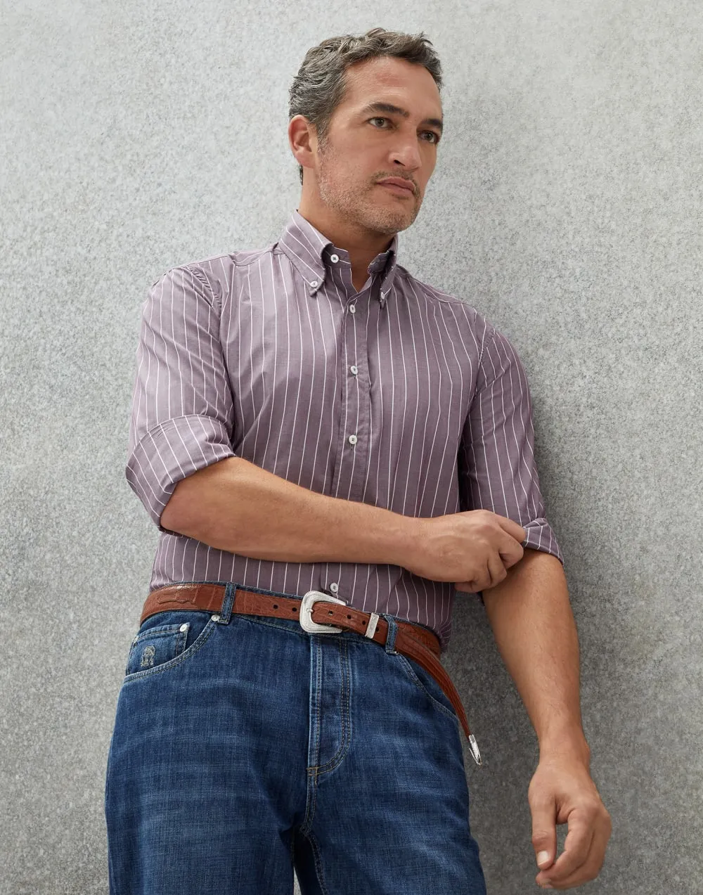 Lightweight Striped Poplin Shirt | Purple