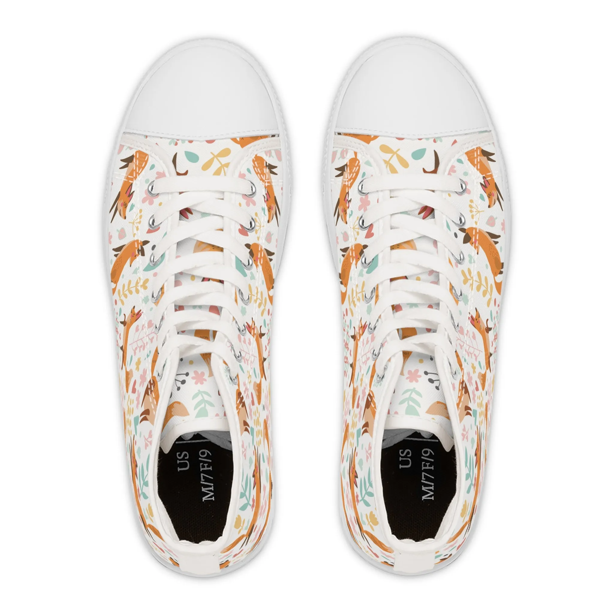 Lovely Fox and Flowers Women's High Top Sneakers