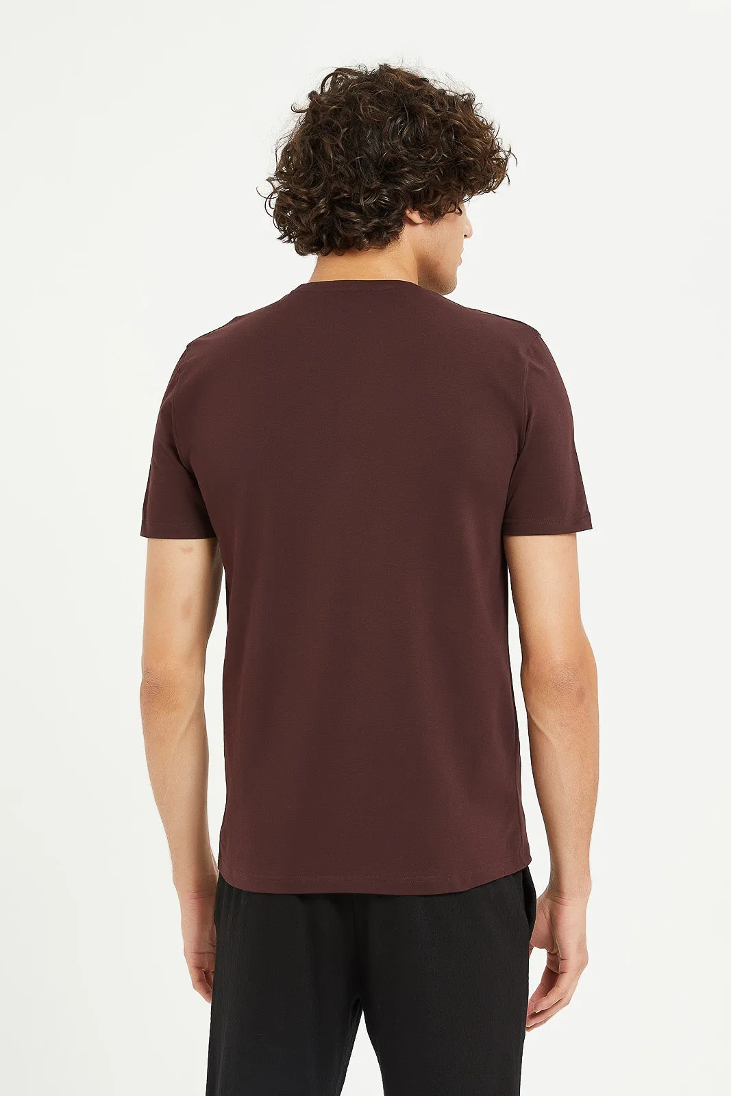 Men Burgundy Python Embossed Stretch T-Shirt