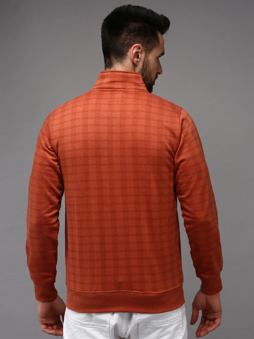 Men Orange Checked Sweatshirt