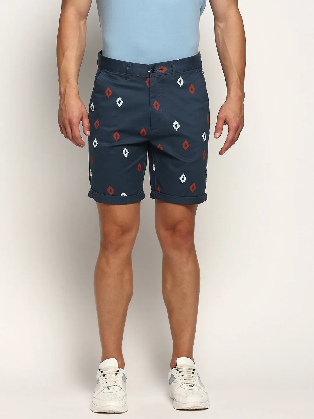 Men Teal Geometrical Shorts