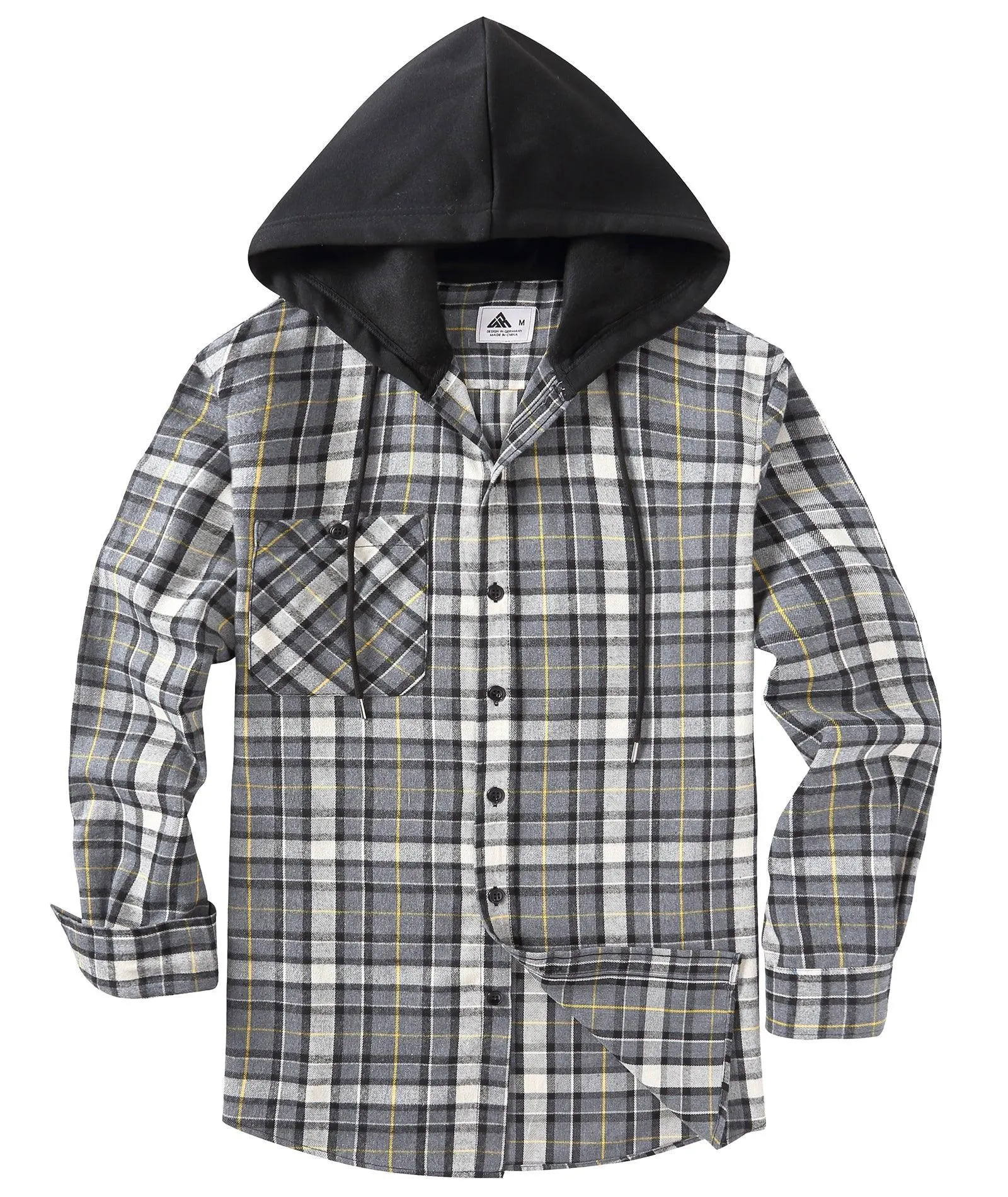 Men's Button Up Plaid Flannel Hoodie-CUMLT01039