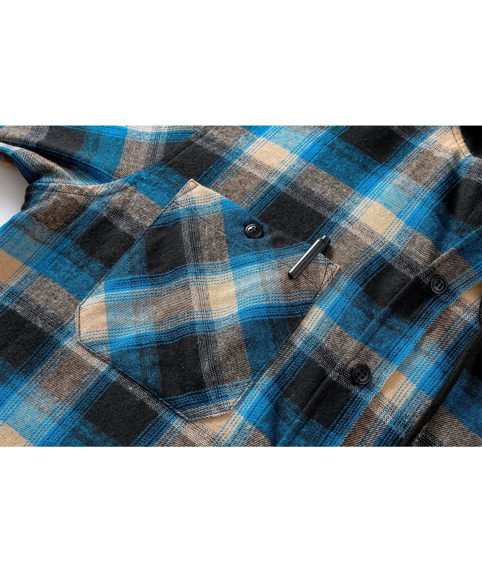 Men's Button Up Plaid Flannel Hoodie-CUMLT01039