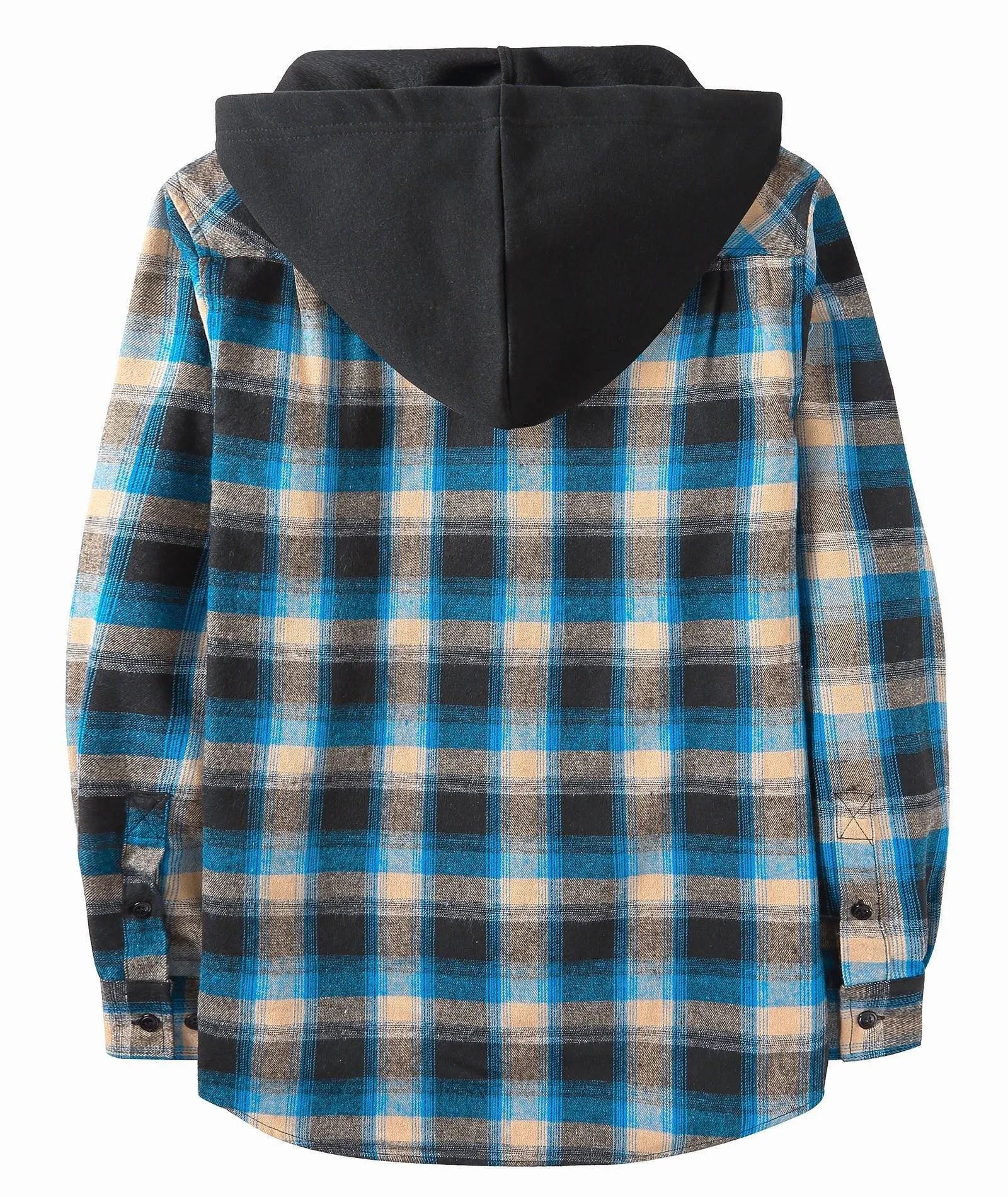 Men's Button Up Plaid Flannel Hoodie-CUMLT01039