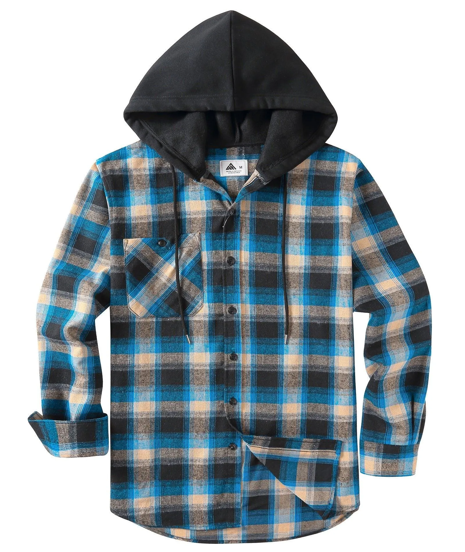 Men's Button Up Plaid Flannel Hoodie-CUMLT01039