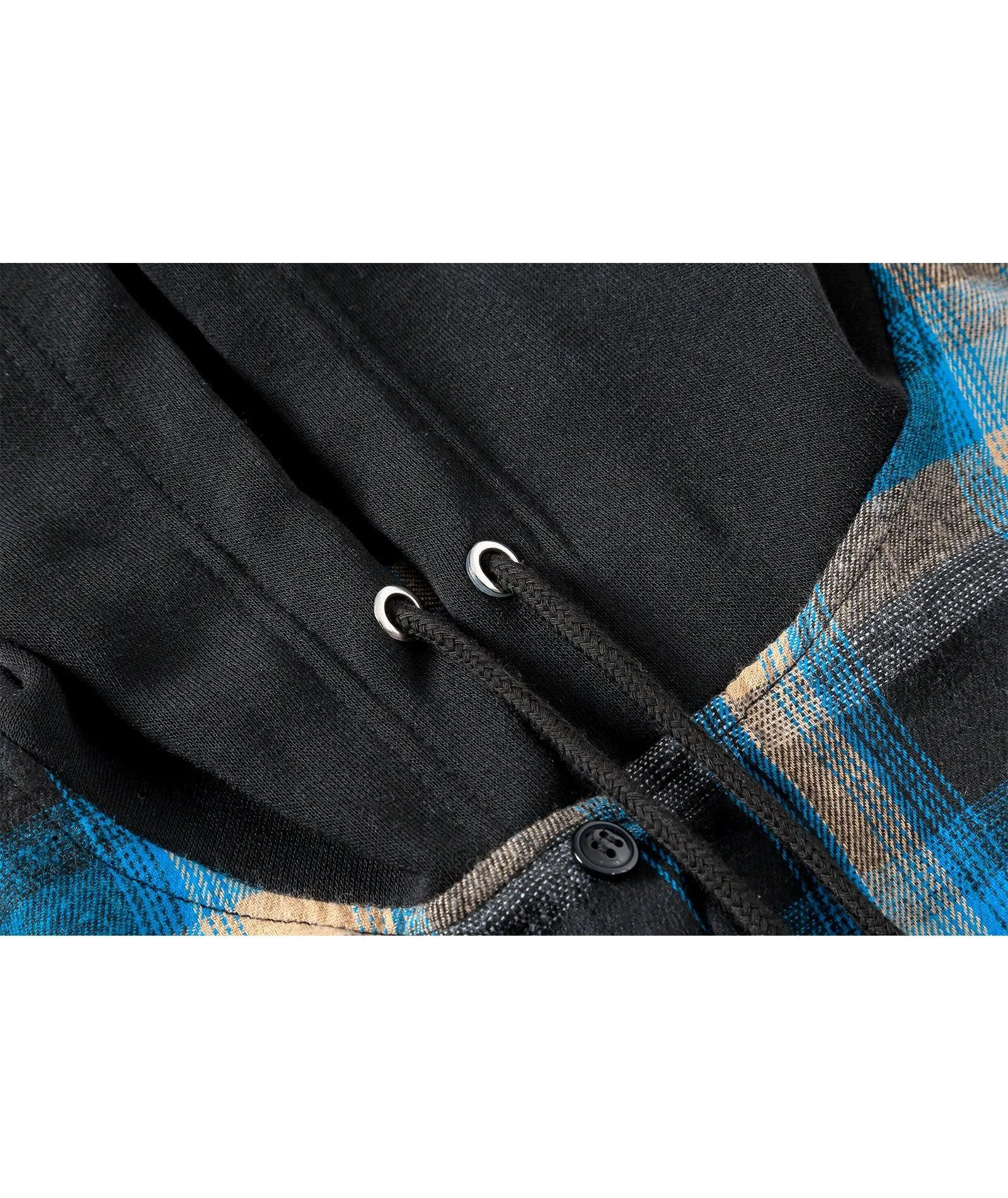 Men's Button Up Plaid Flannel Hoodie-CUMLT01039